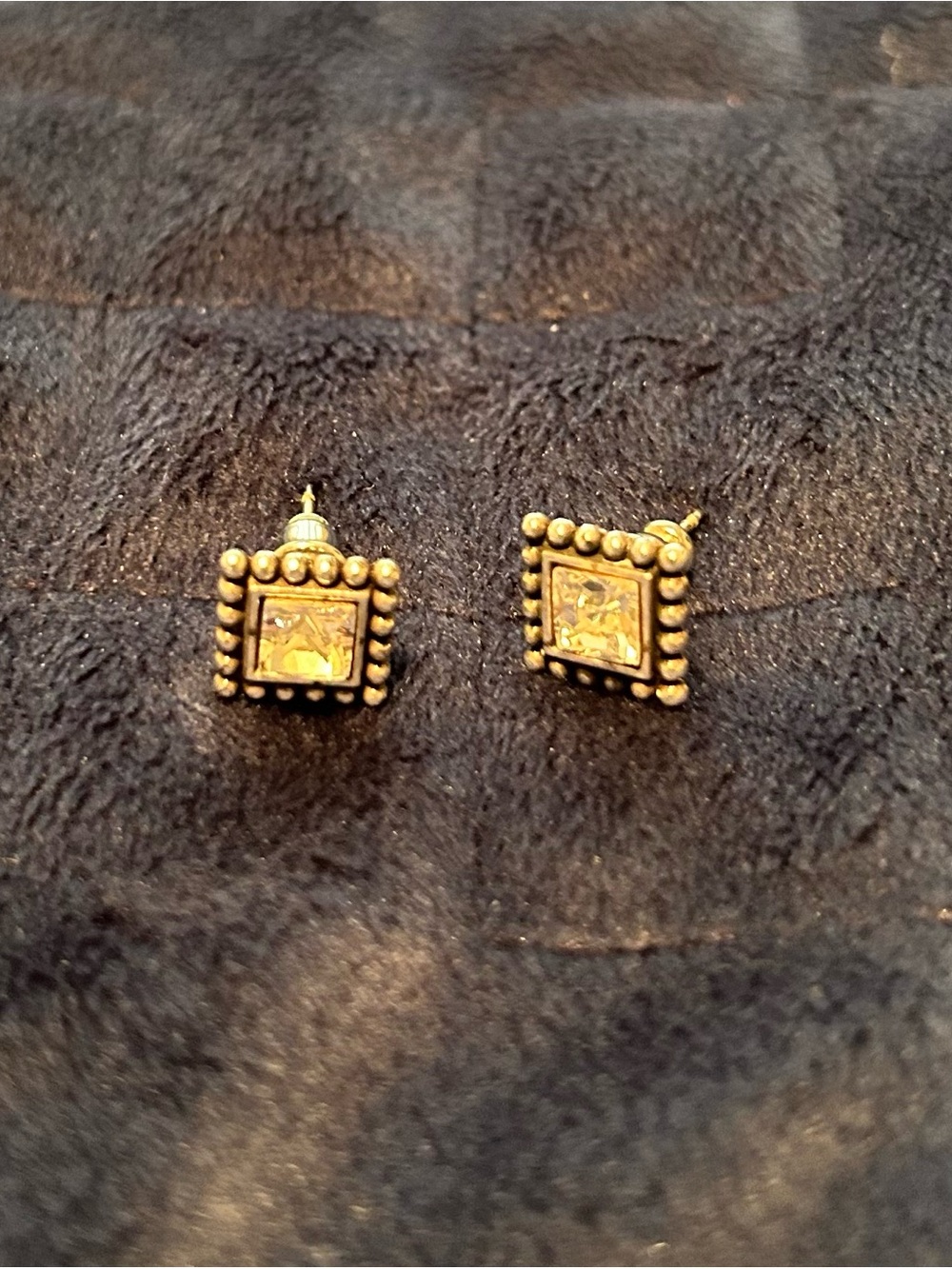 Brighton Gold-Tone Square Stud Earrings with Yellow Gem